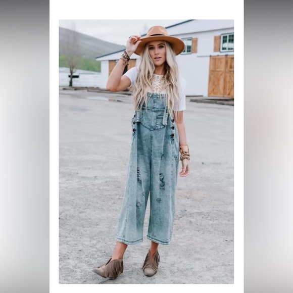 Easel Sanforized Washed Denim Overalls Slouchy Relaxed Oversized M Wide Leg - Picture 2 of 16